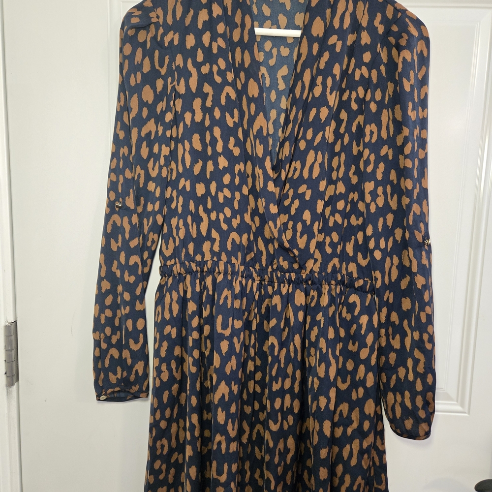 RACHEL Rachel Roy Navy and Tan Long Sleeve Dress